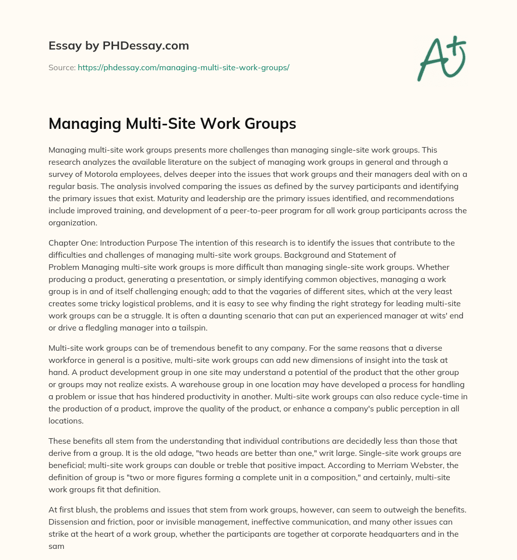 Managing Multi-Site Work Groups essay