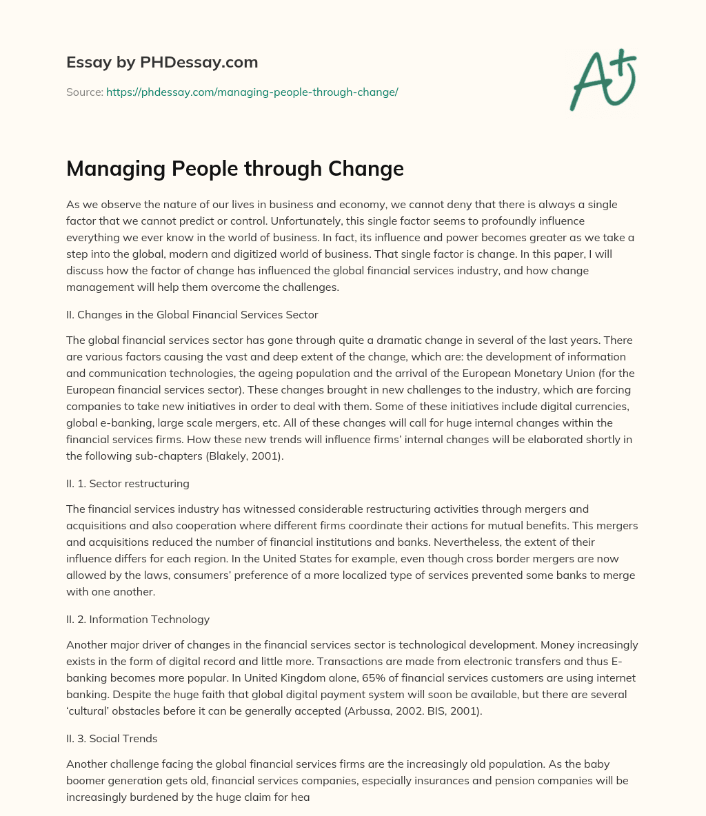 Managing People through Change essay
