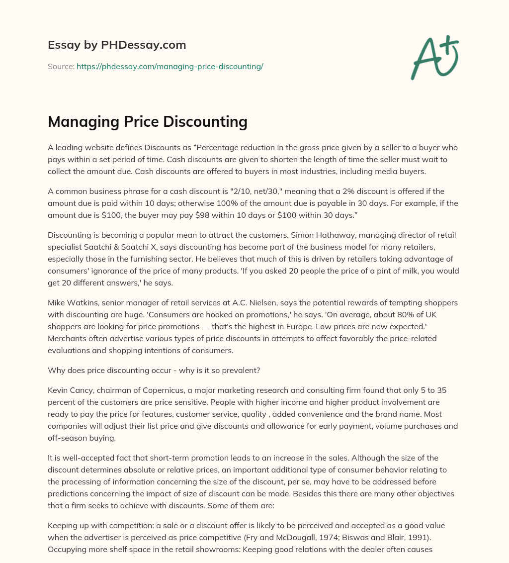 Managing Price Discounting essay