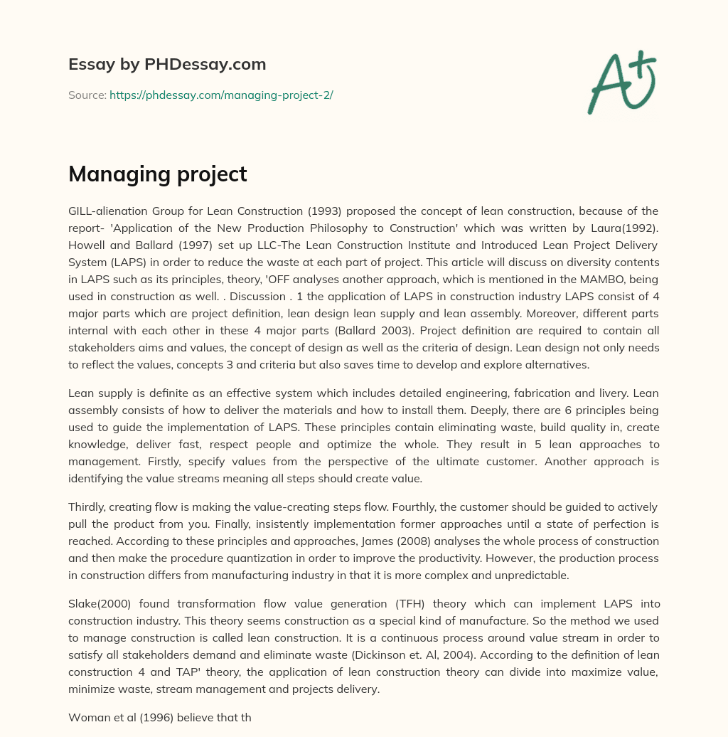 Managing project essay