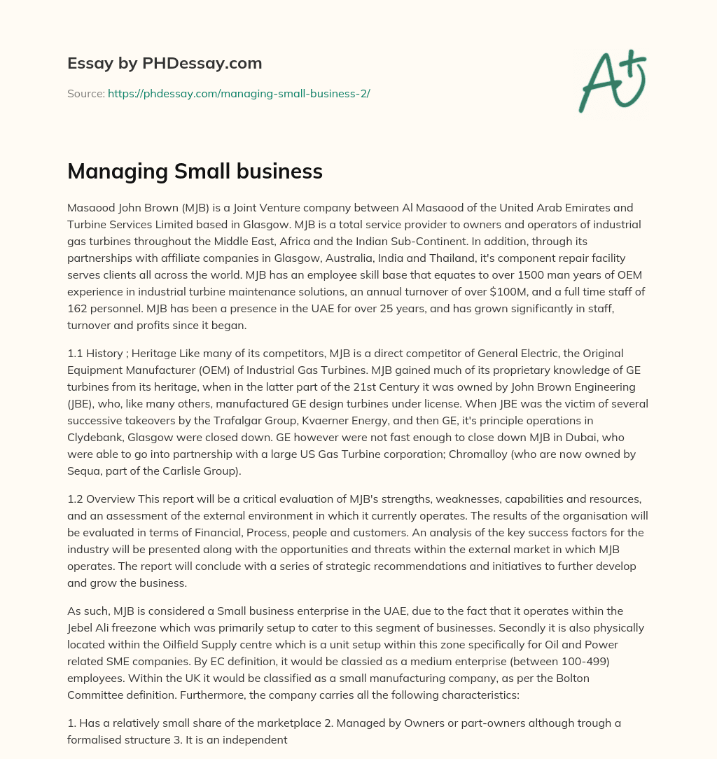 Managing Small business essay