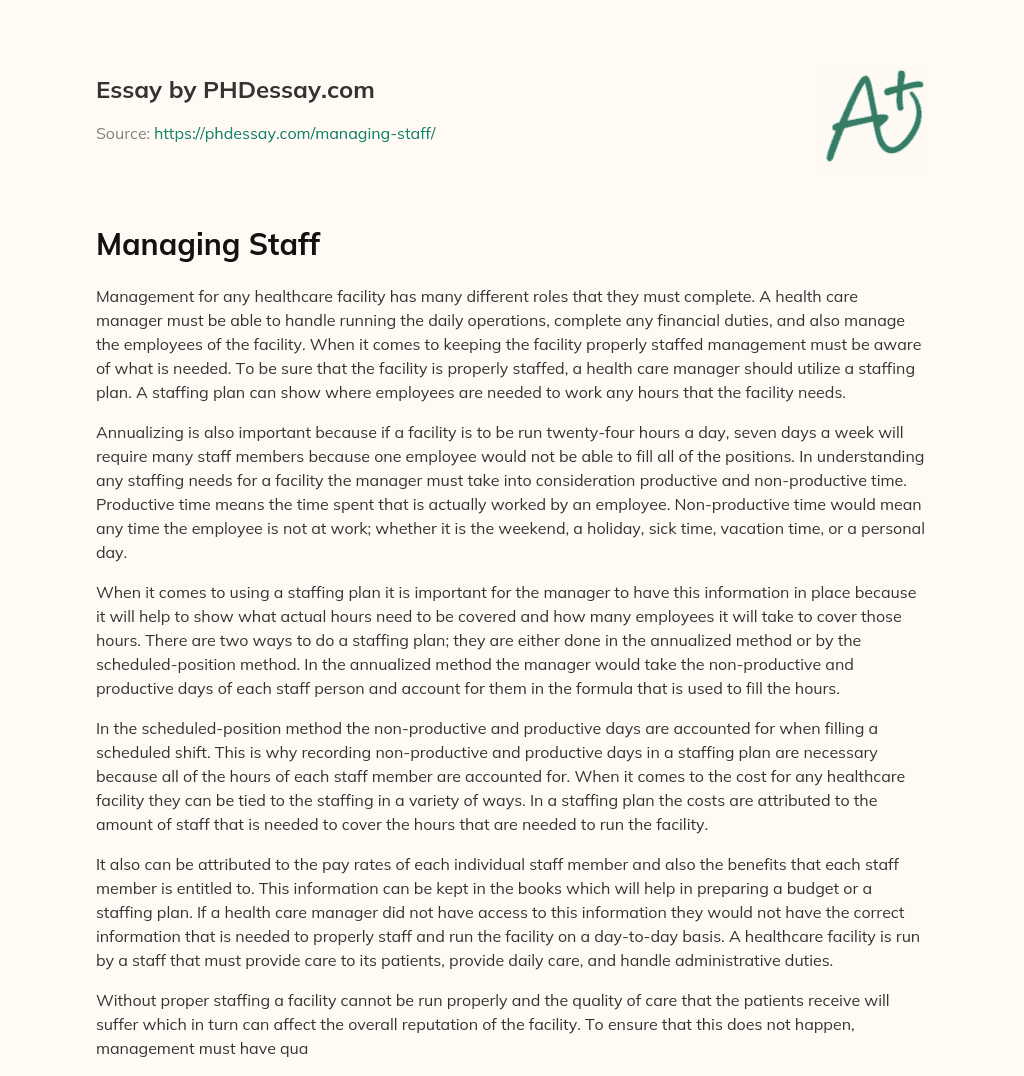 Managing Staff essay