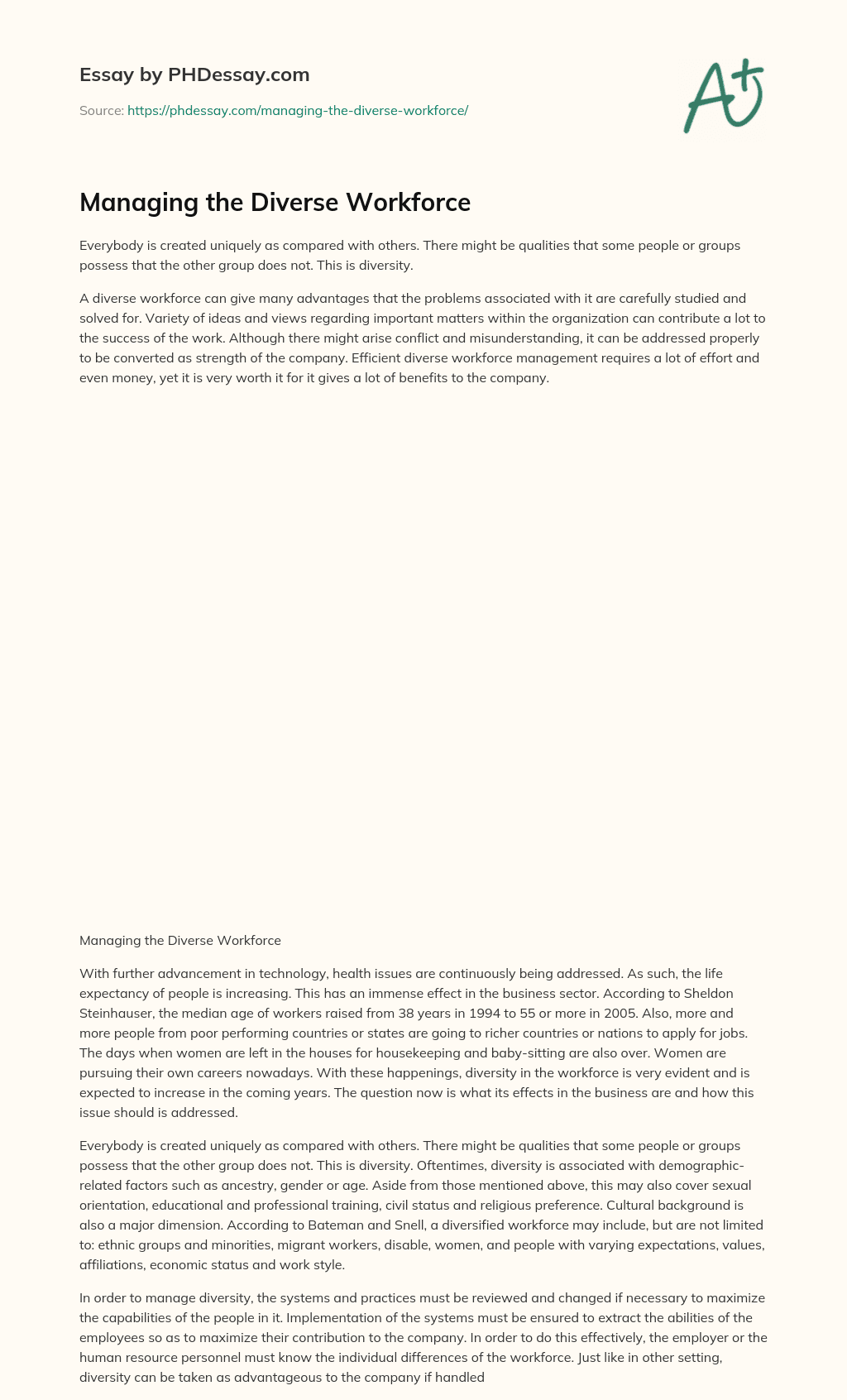 Managing the Diverse Workforce essay