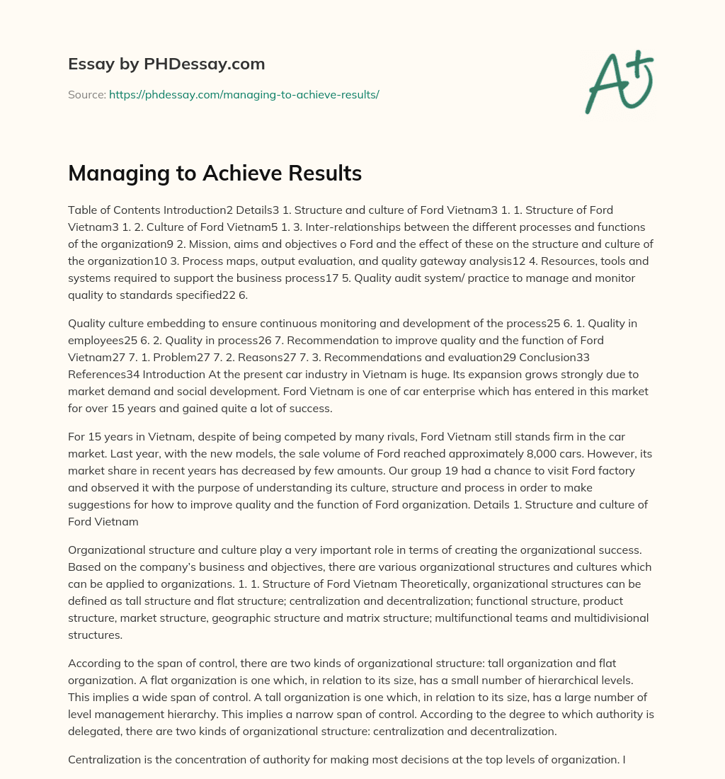 Managing to Achieve Results essay