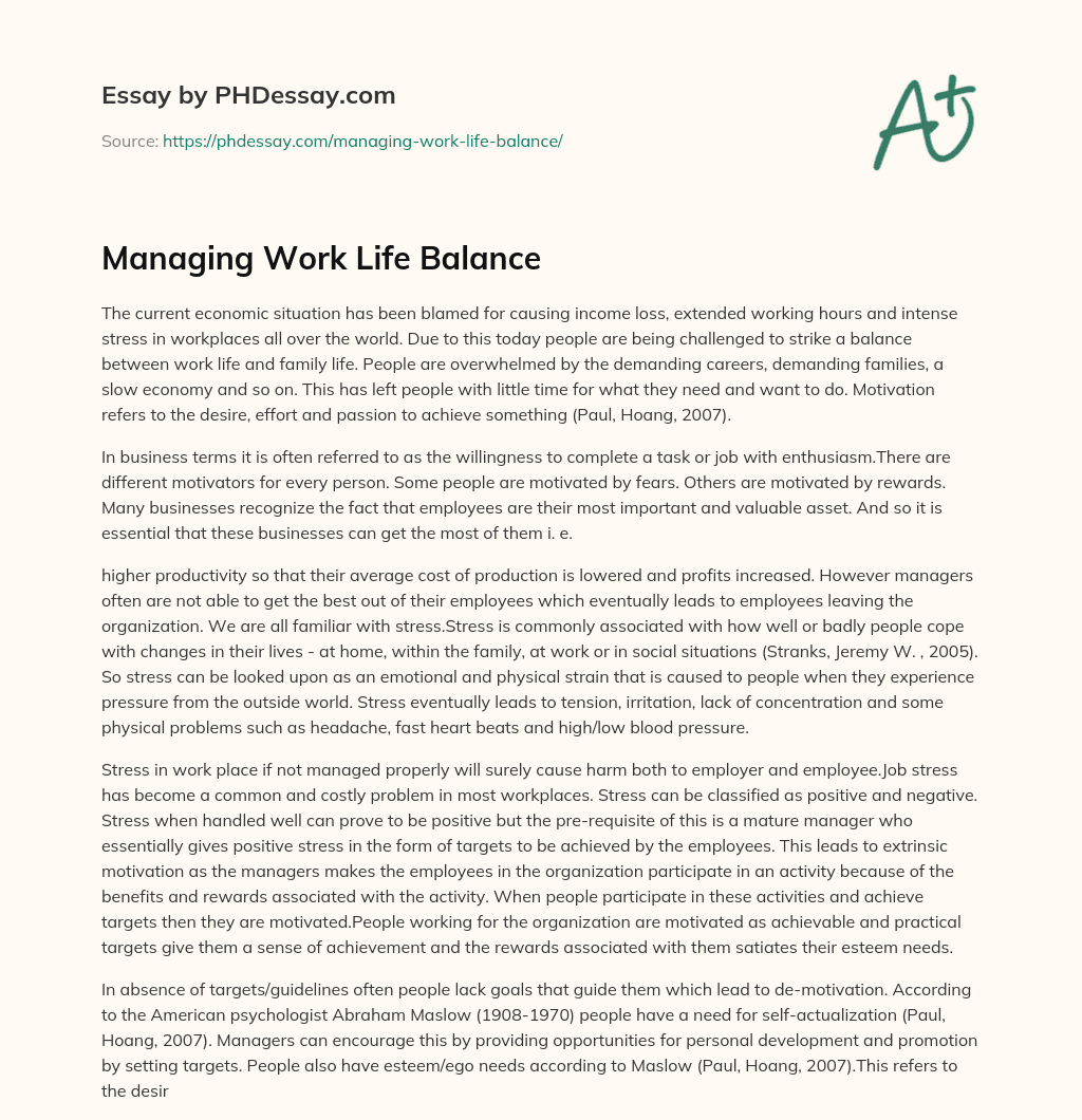 Managing Work Life Balance - PHDessay.com