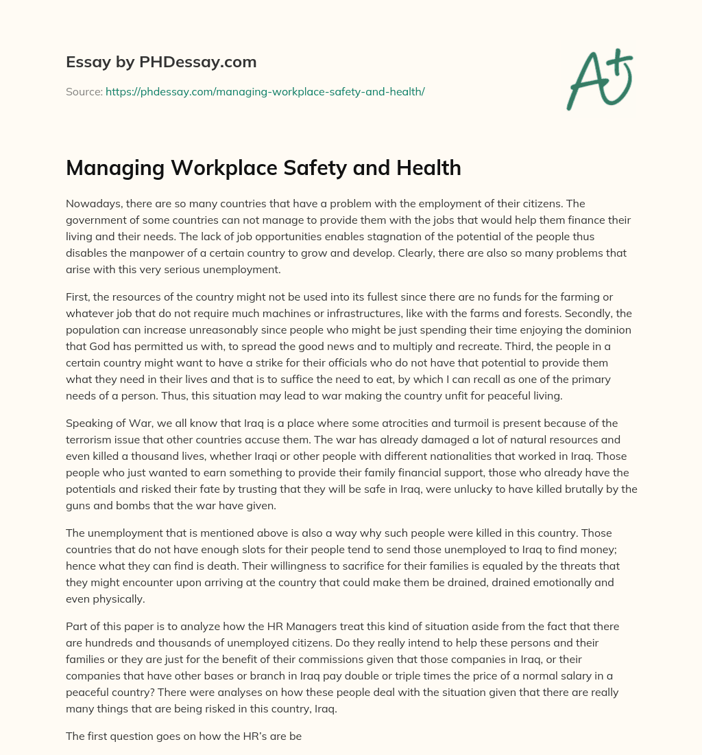 essay on safety at workplace
