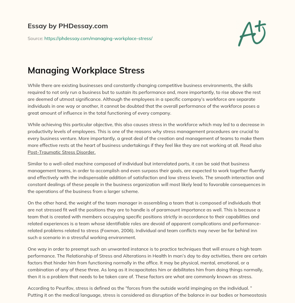 essay on managing stress in workplace