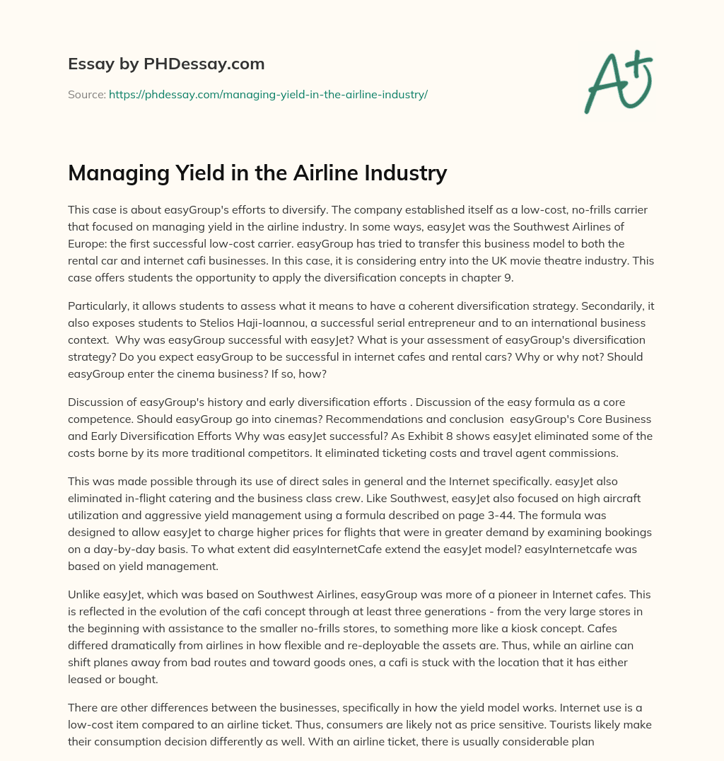 Managing Yield in the Airline Industry essay