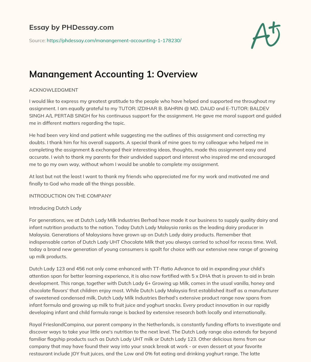 Manangement Accounting 1: Overview essay