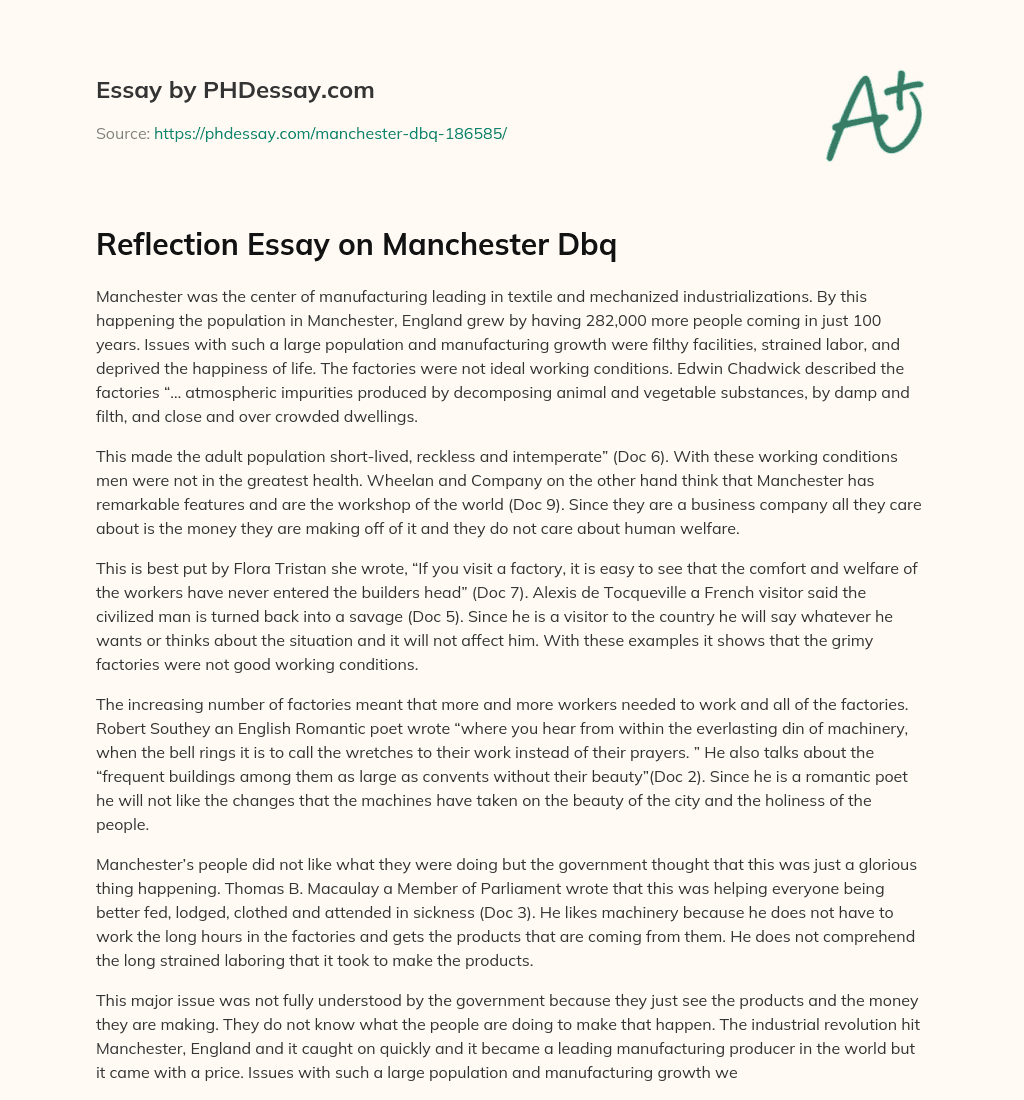 Reflection Essay on Manchester Dbq essay