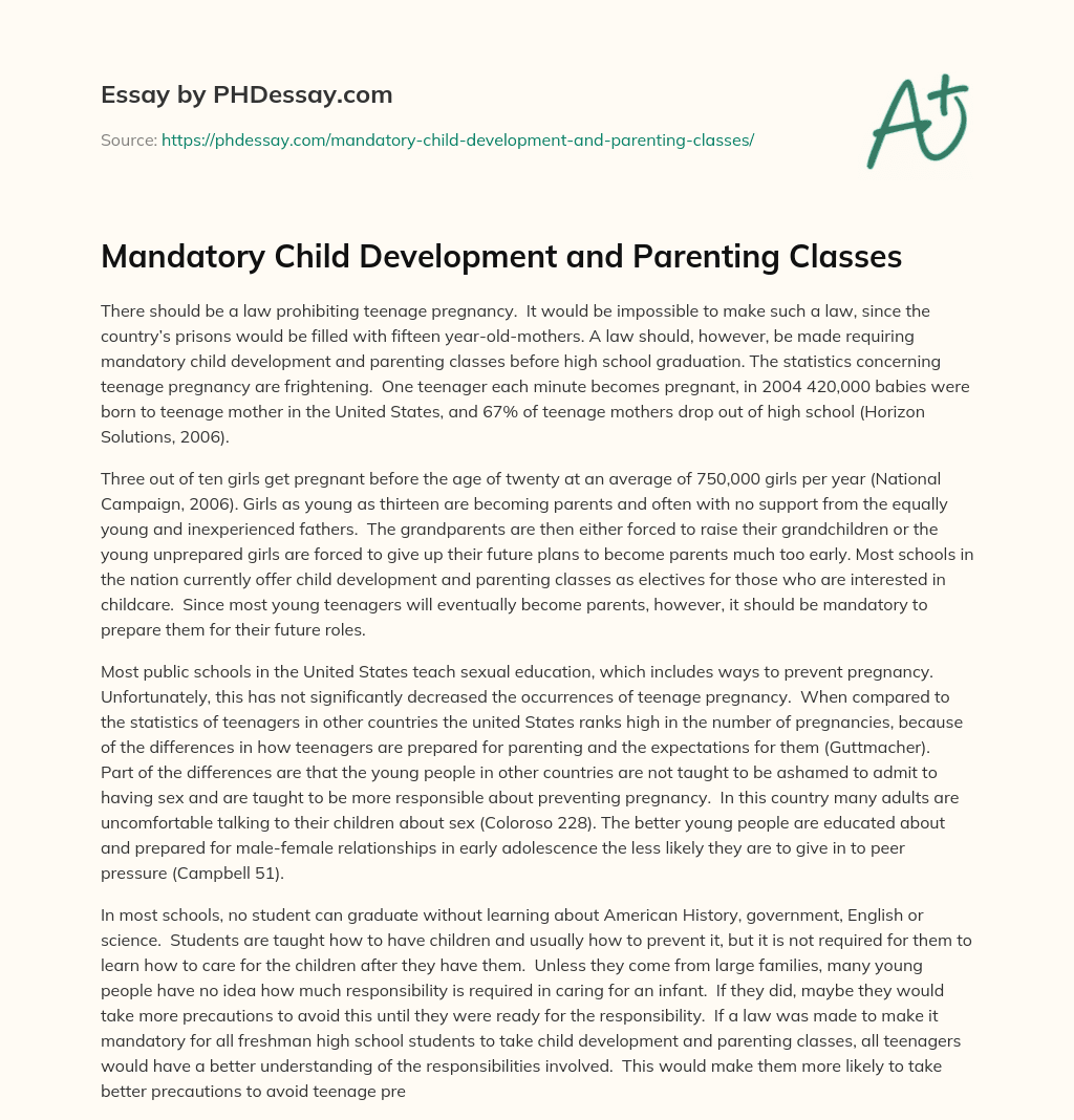 Mandatory Child Development and Parenting Classes essay