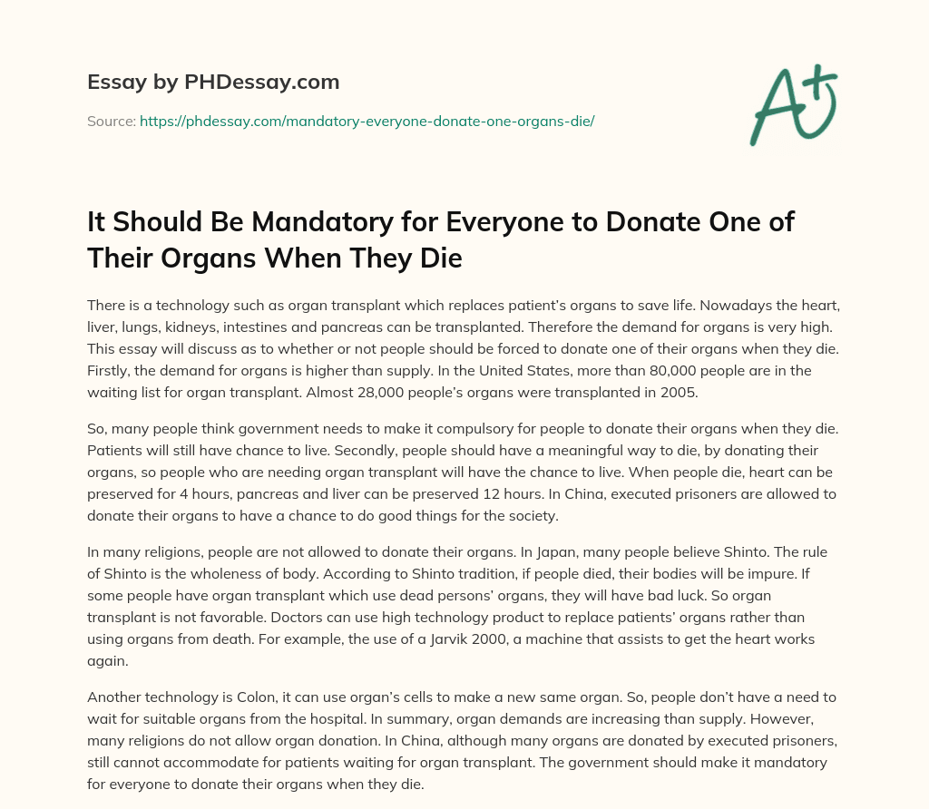 should organ donation be mandatory essay