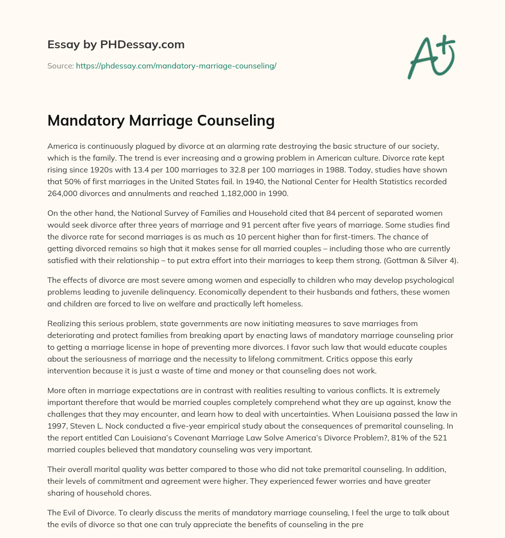 Mandatory Marriage Counseling essay
