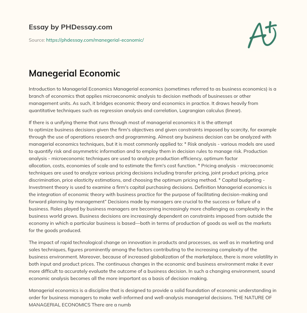Manegerial Economic essay