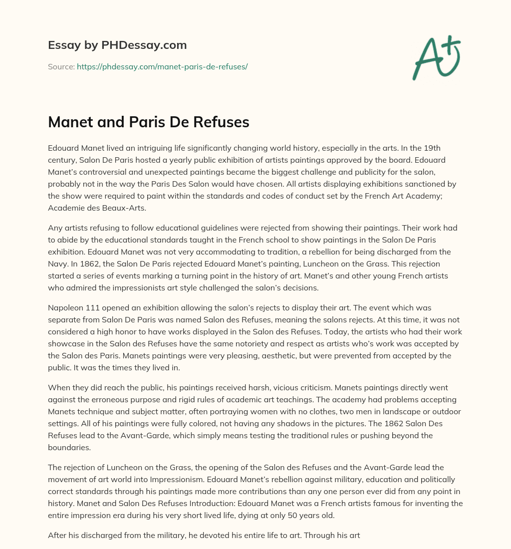 Manet and Paris De Refuses essay