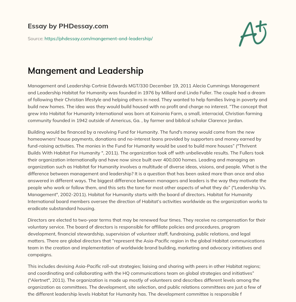 Mangement and Leadership essay