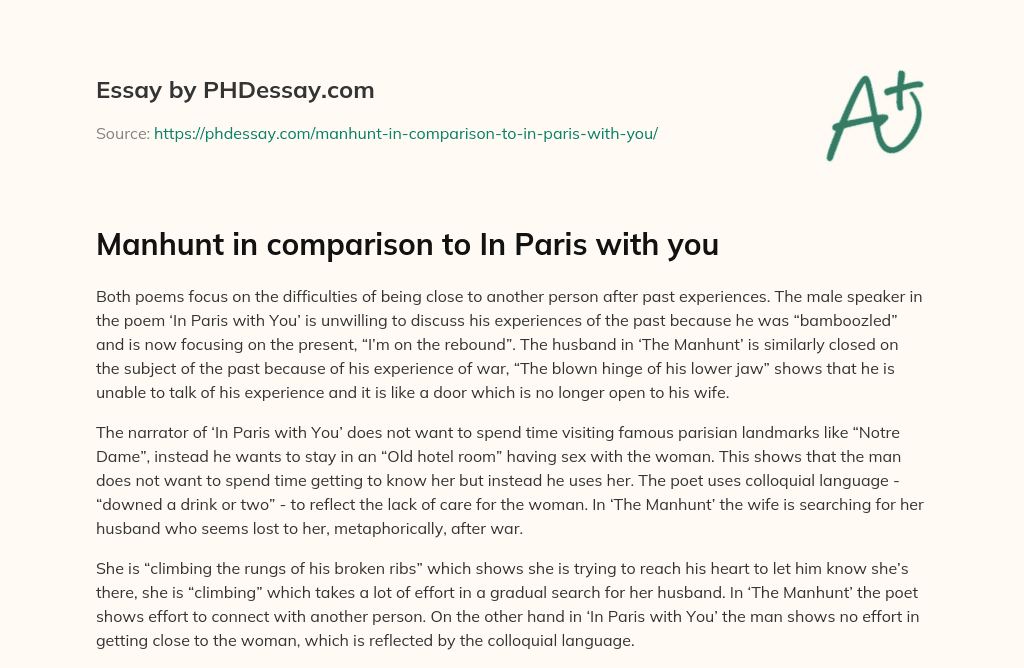 Manhunt in comparison to In Paris with you essay