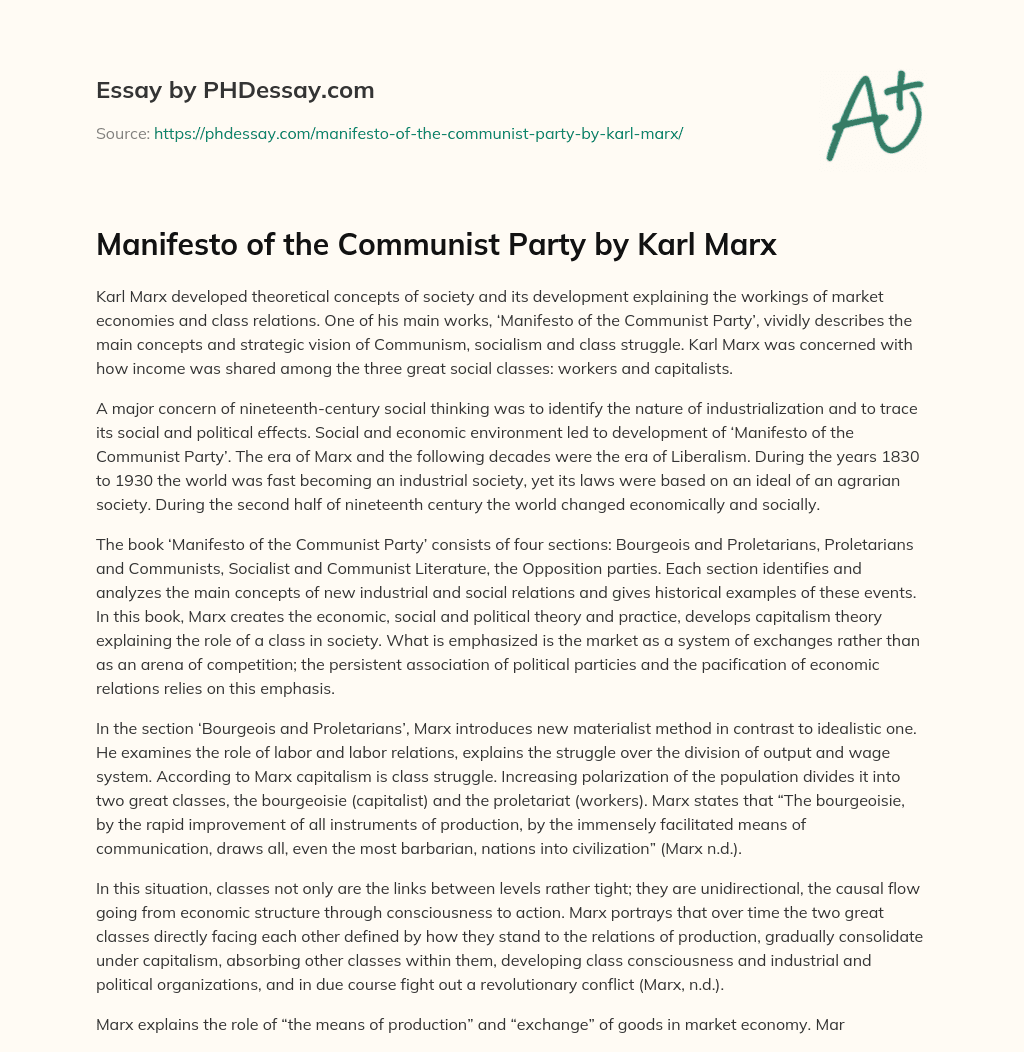 Manifesto of the Communist Party by Karl Marx essay