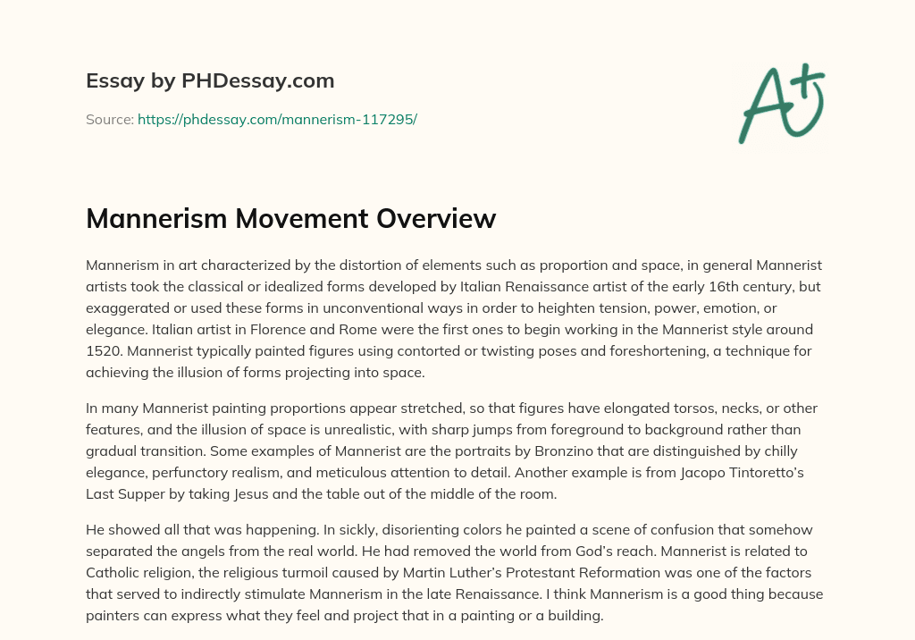 Mannerism Movement Overview essay