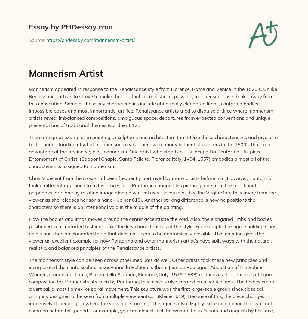 Mannerism Artist essay