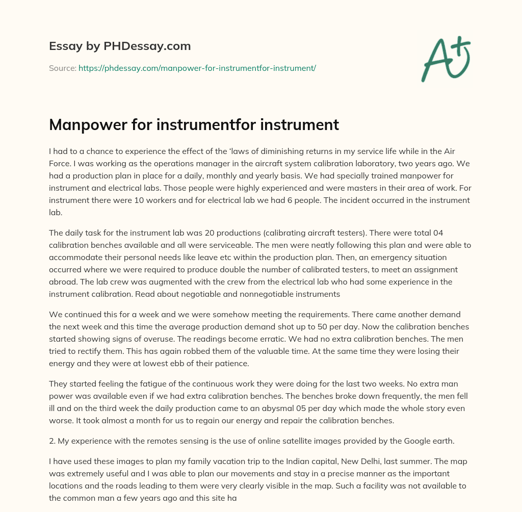 Manpower for instrumentfor instrument essay