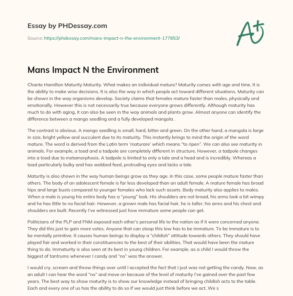 Mans Impact N the Environment essay