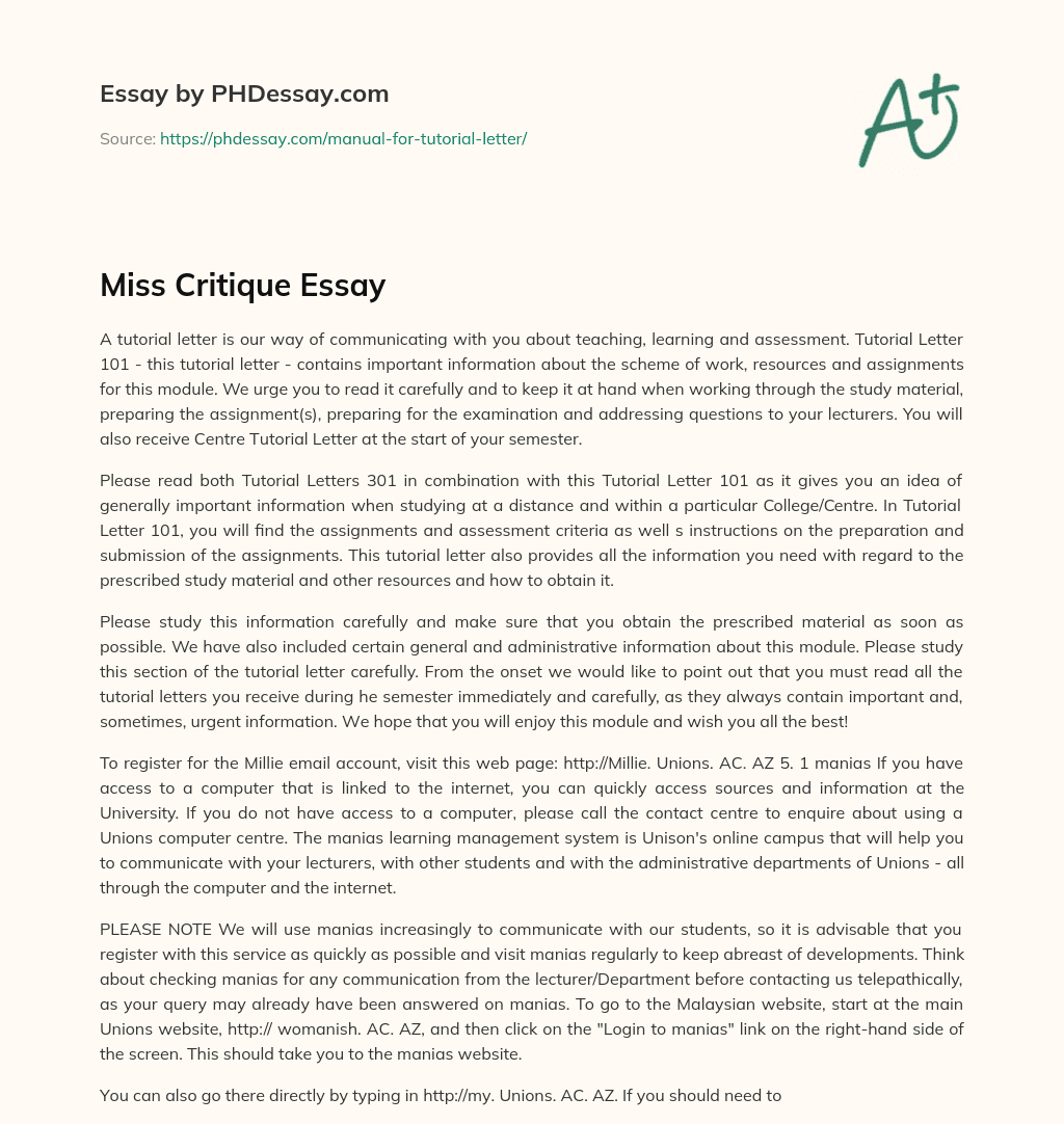 Miss Critique Essay essay