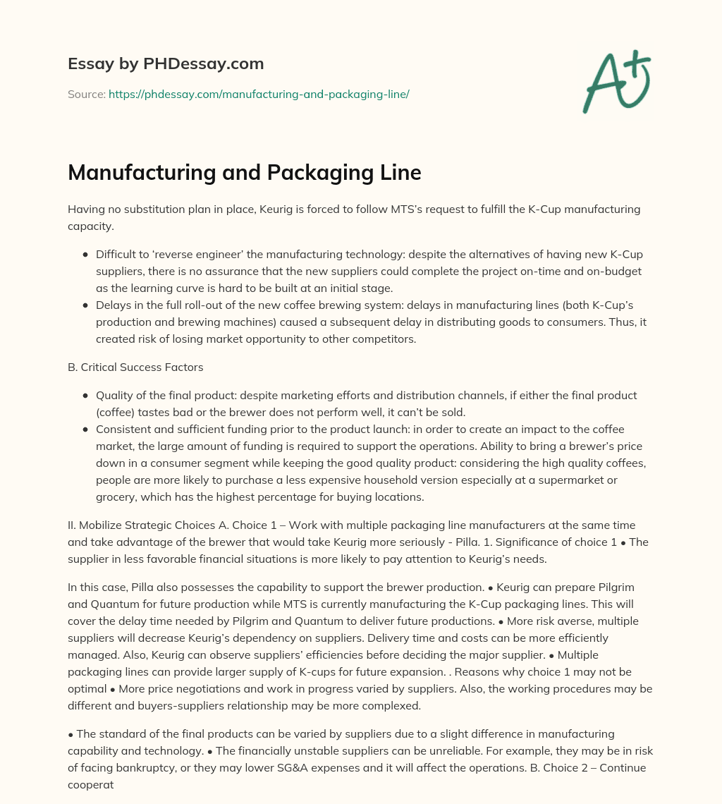 Manufacturing and Packaging Line essay