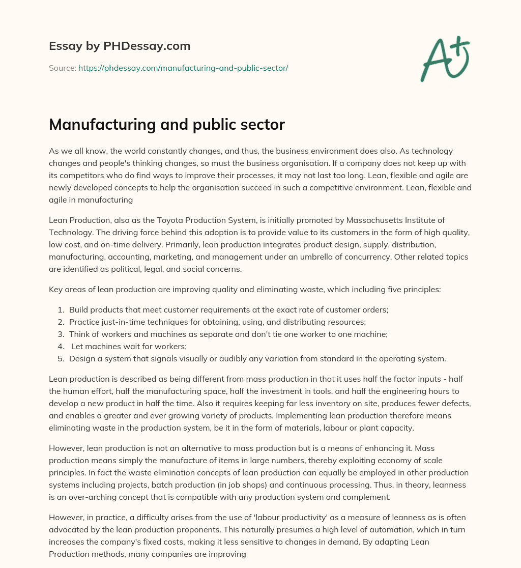 Manufacturing and public sector essay