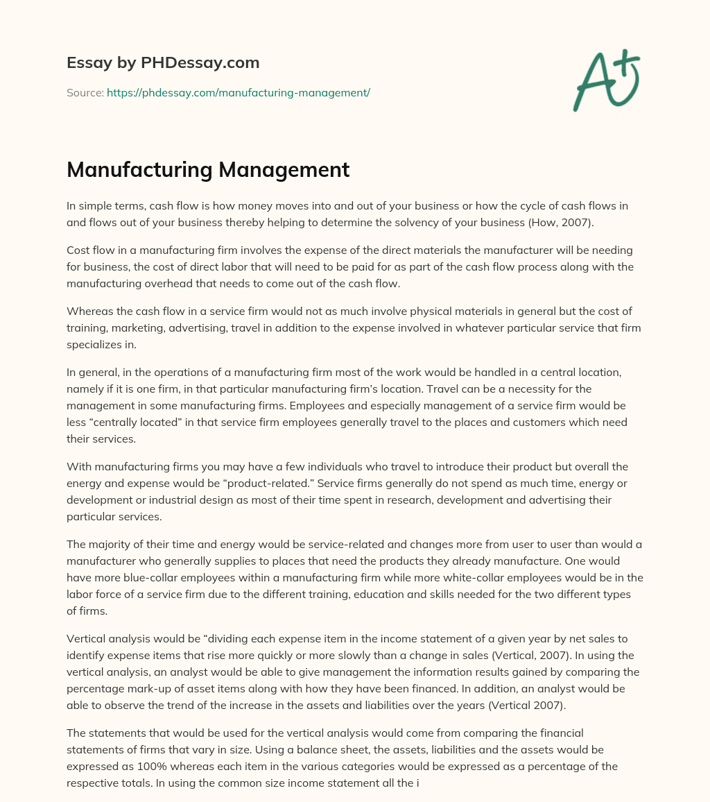Manufacturing Management essay