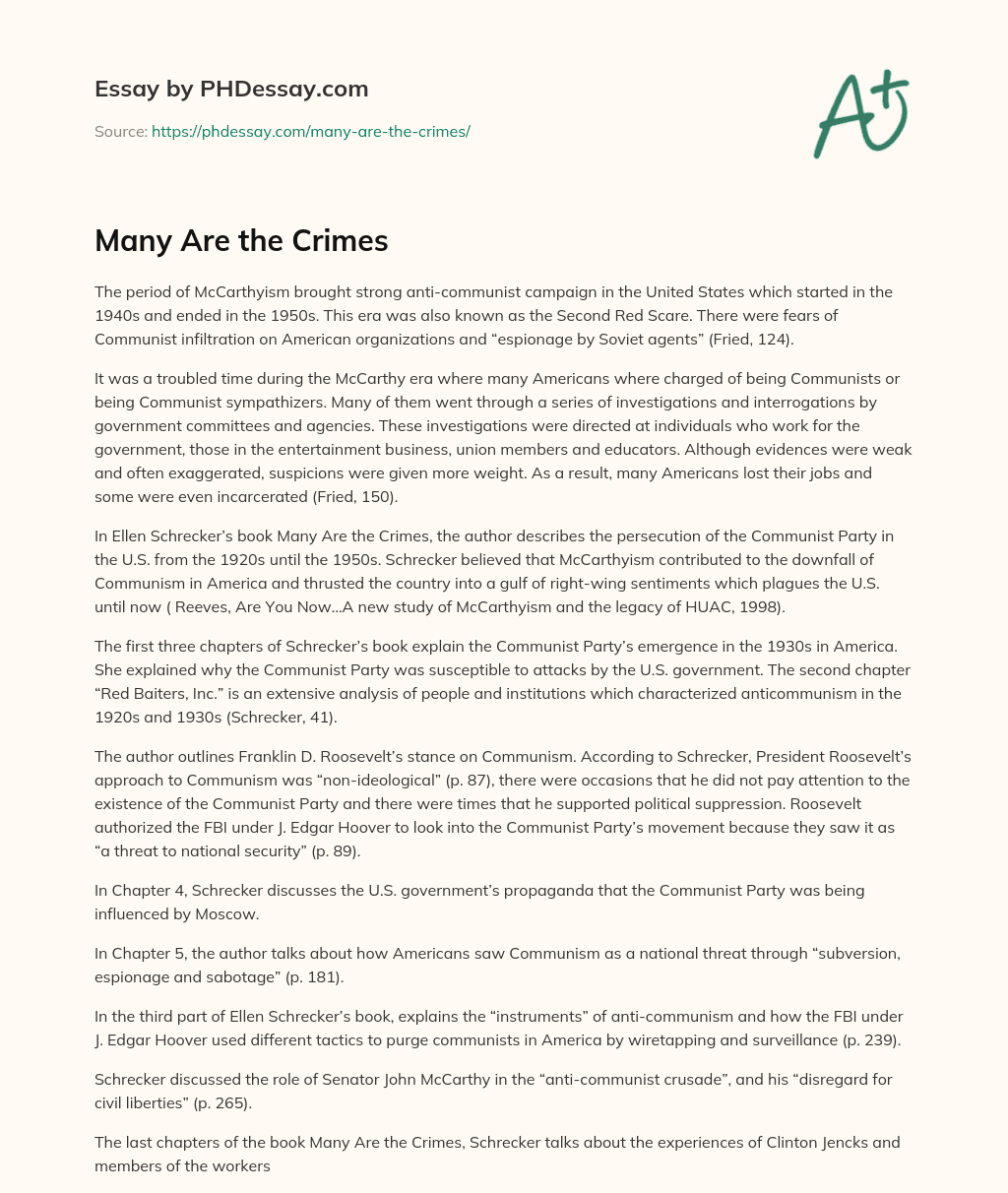 Many Are the Crimes essay