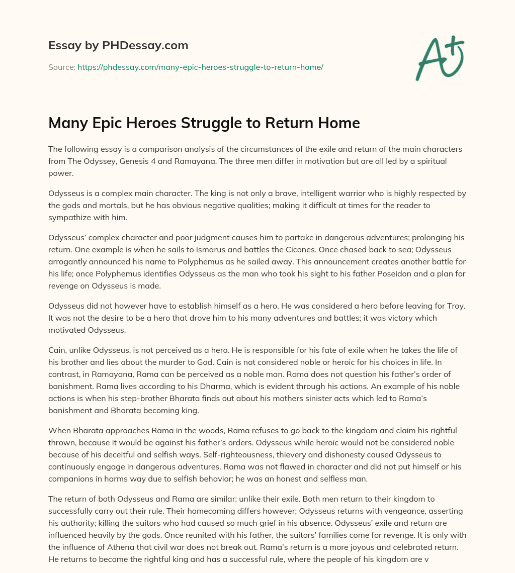 Many Epic Heroes Struggle to Return Home essay