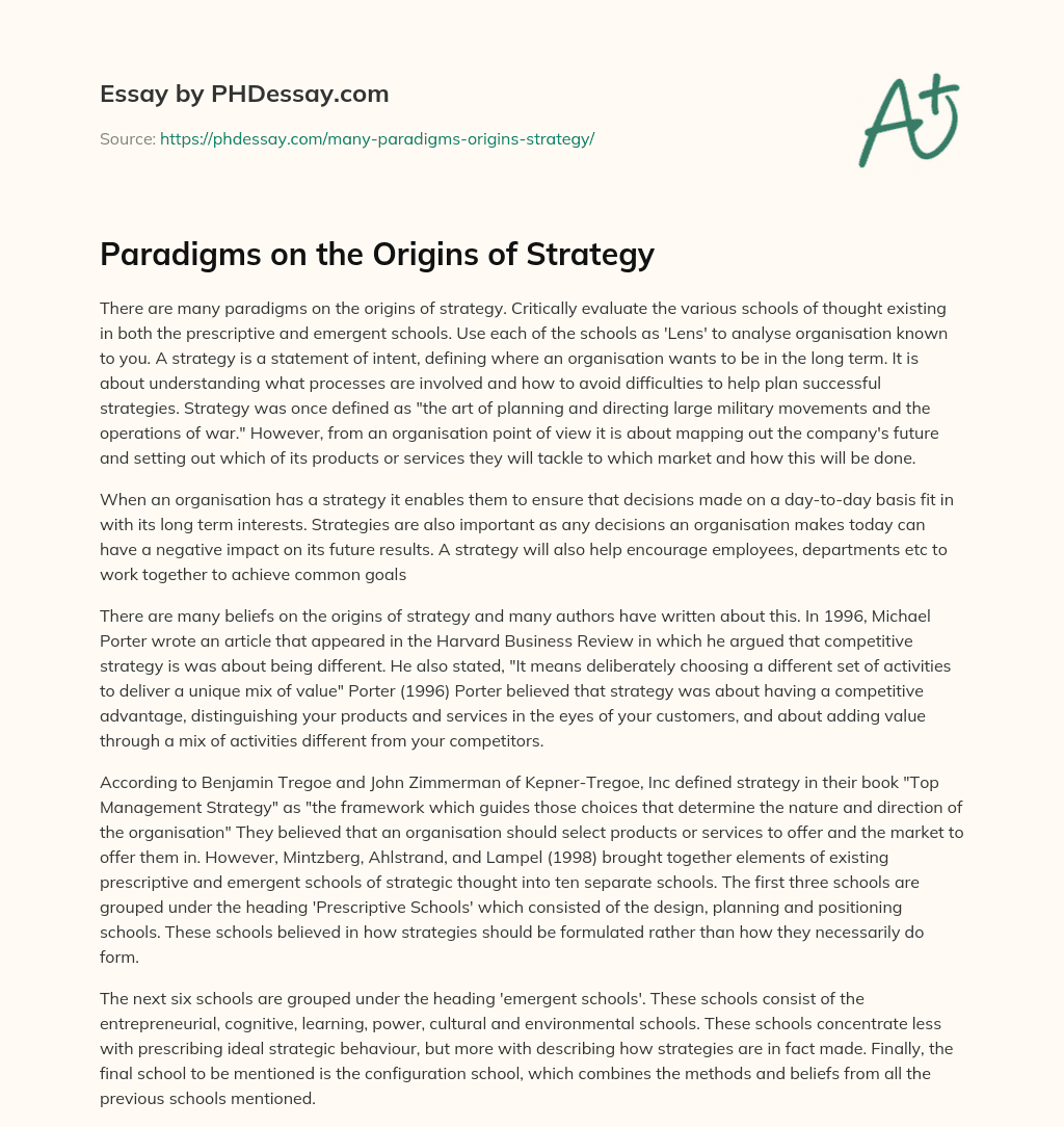 Paradigms on the Origins of Strategy essay