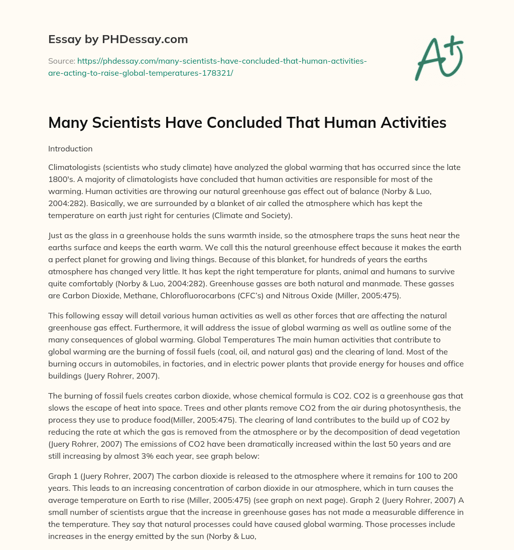 Many Scientists Have Concluded That Human Activities essay