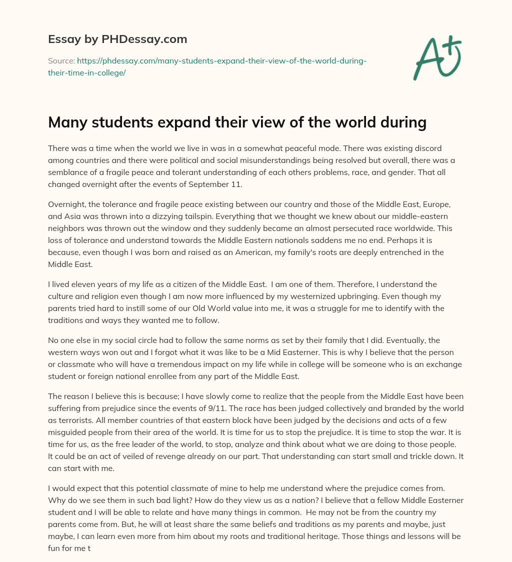 Many students expand their view of the world during essay