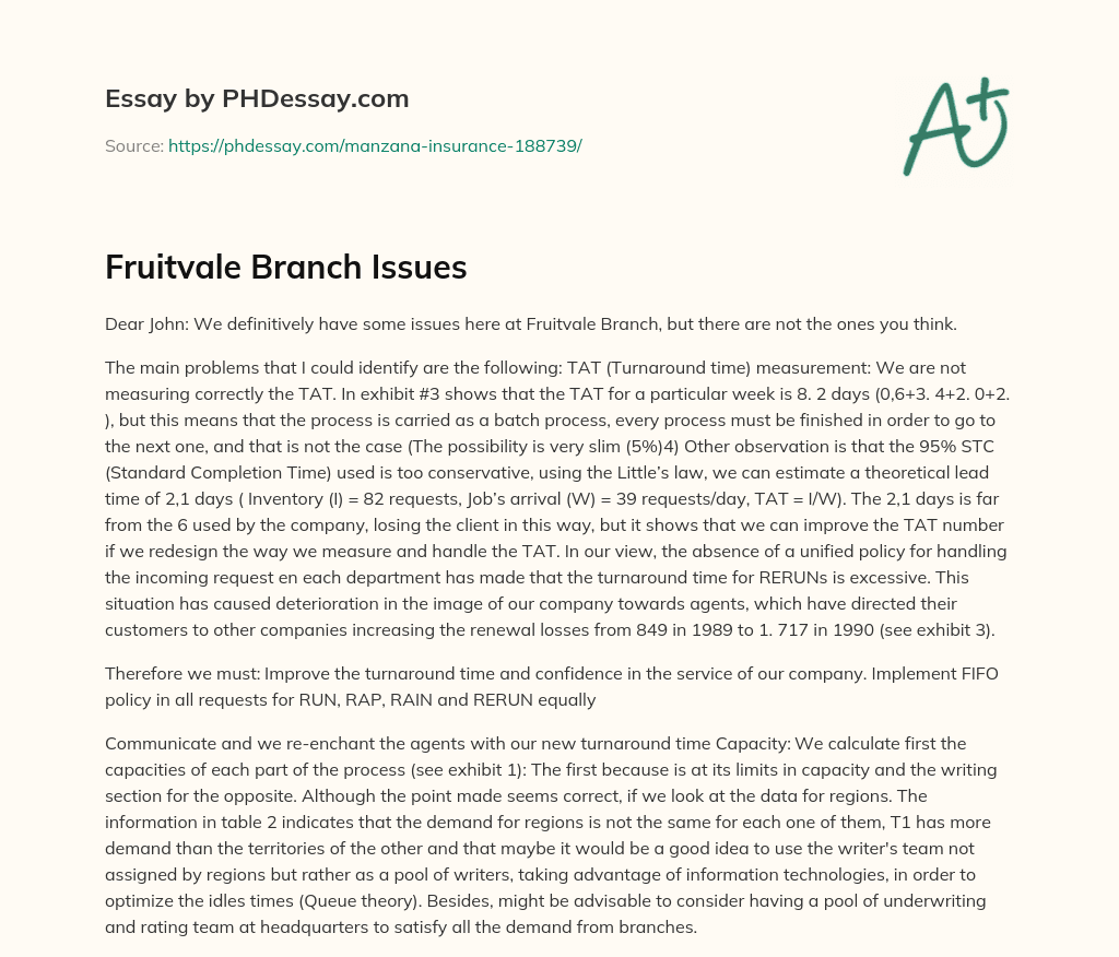 Fruitvale Branch Issues essay