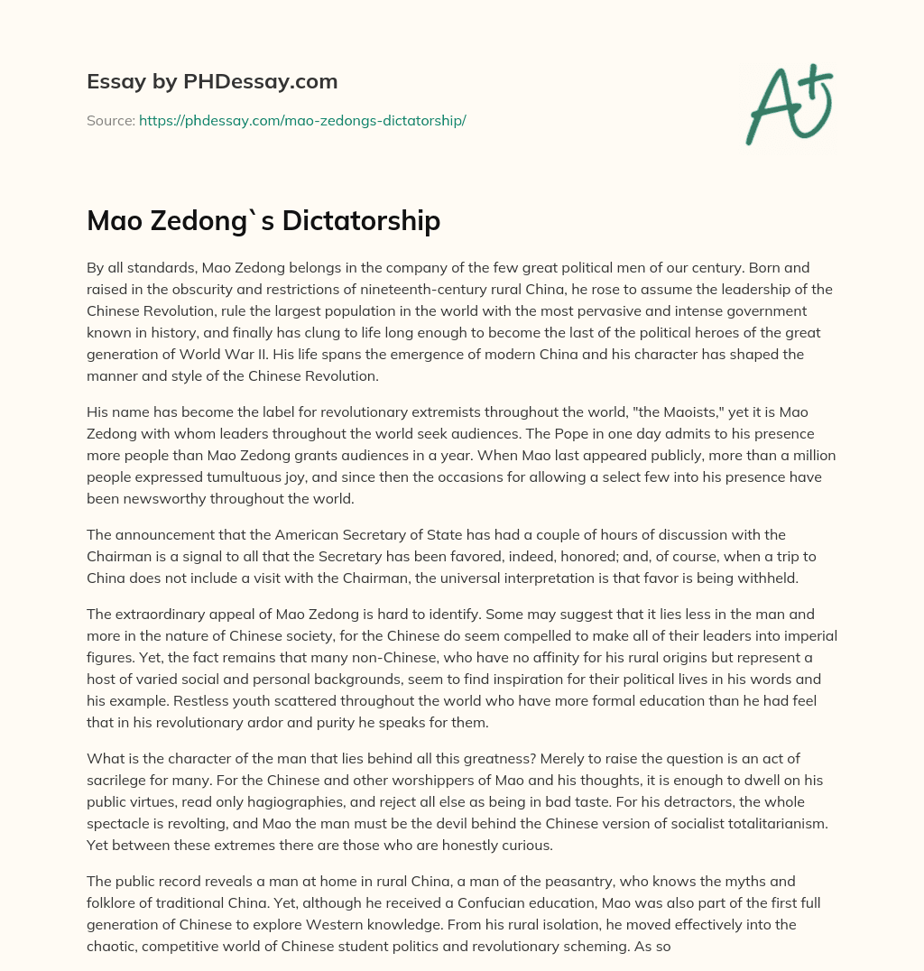 Mao Zedong`s Dictatorship essay