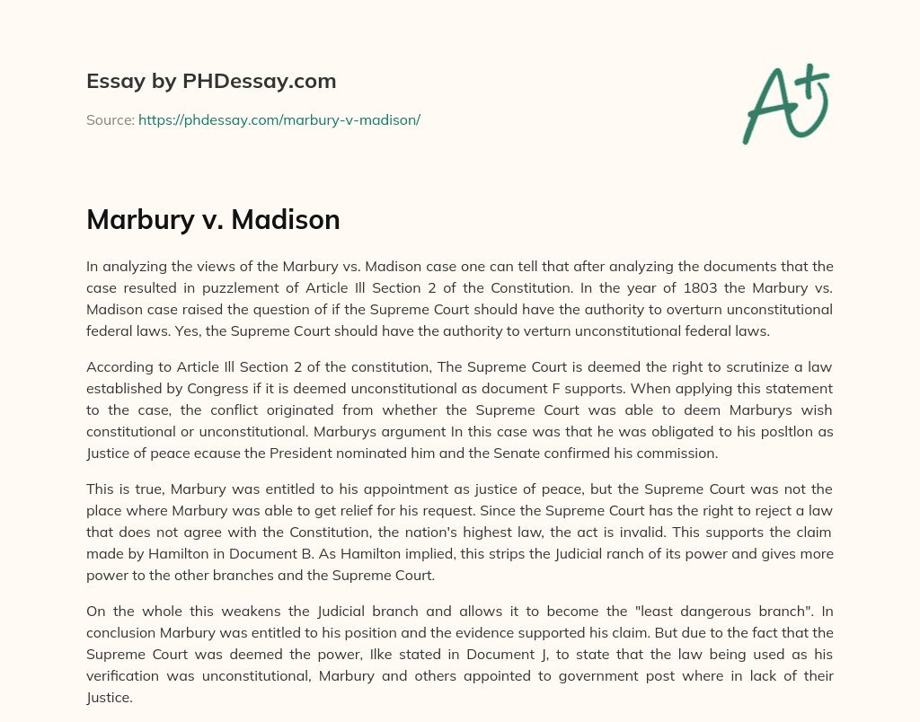 Marbury v. Madison essay
