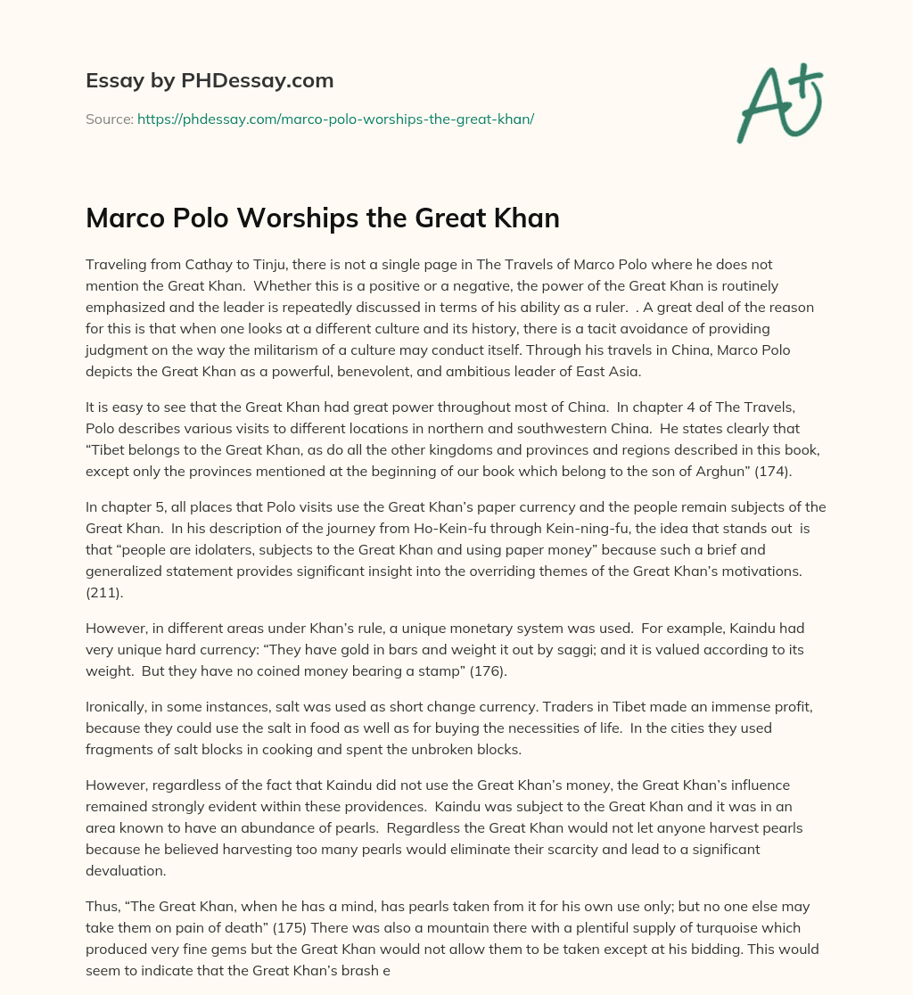 Marco Polo Worships the Great Khan essay