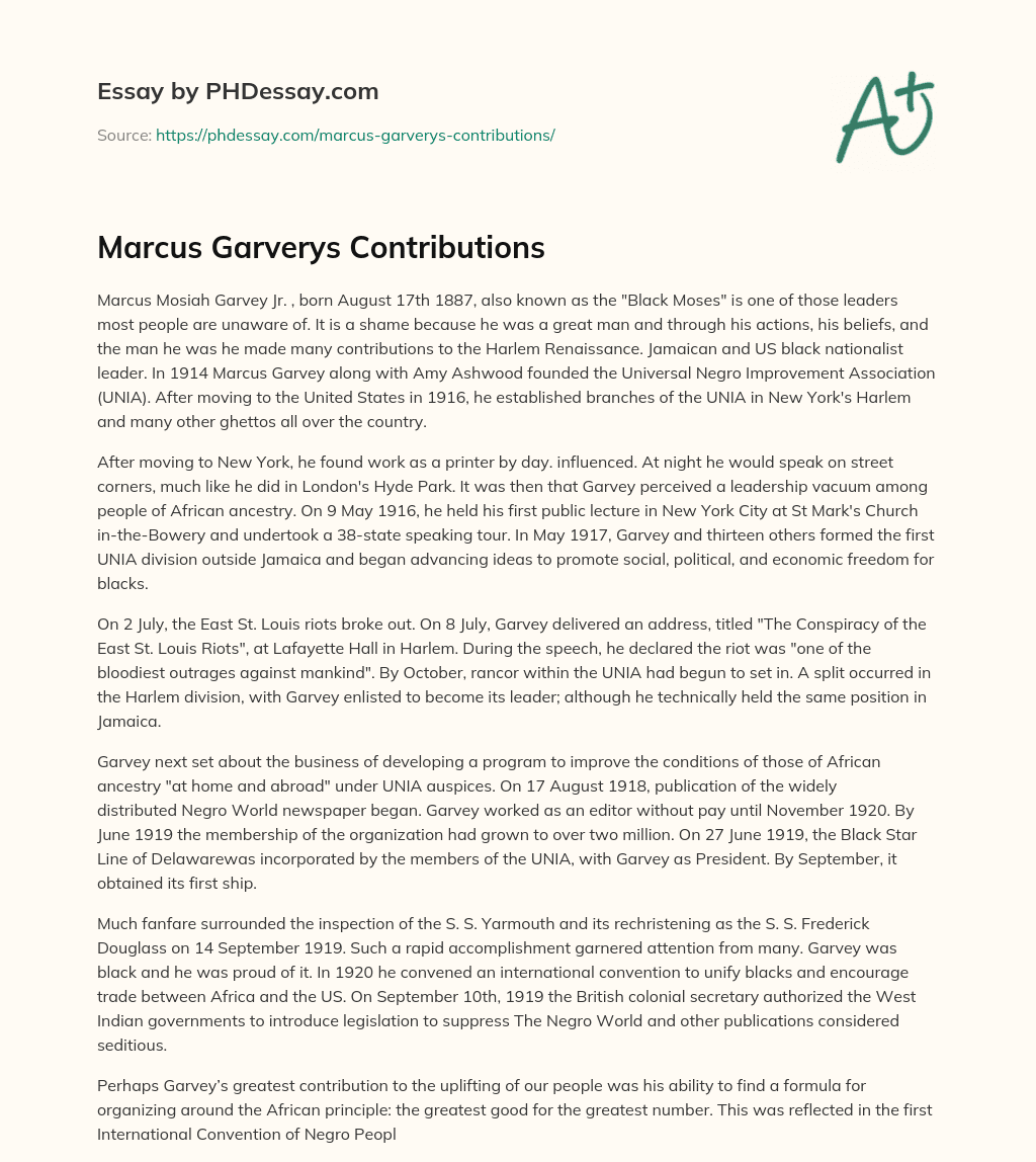 Marcus Garverys Contributions essay