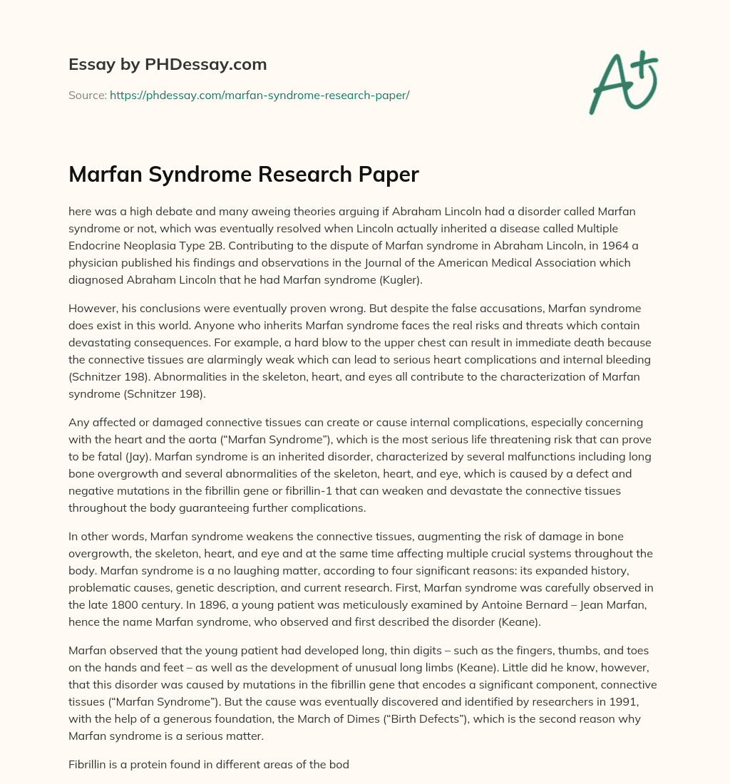 Marfan Syndrome Research Paper essay