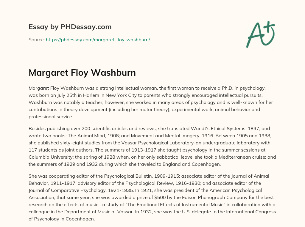 Margaret Floy Washburn (300 Words)
