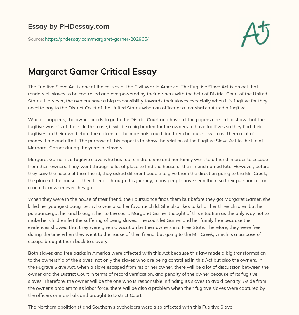 Margaret Garner Critical Essay essay