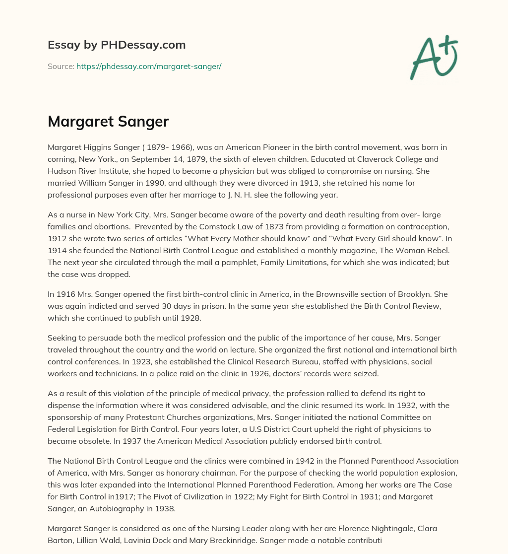 Margaret Sanger essay