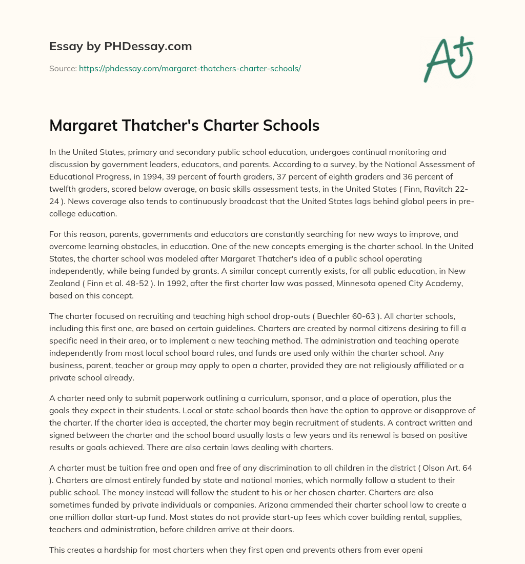 Margaret Thatcher’s Charter Schools essay