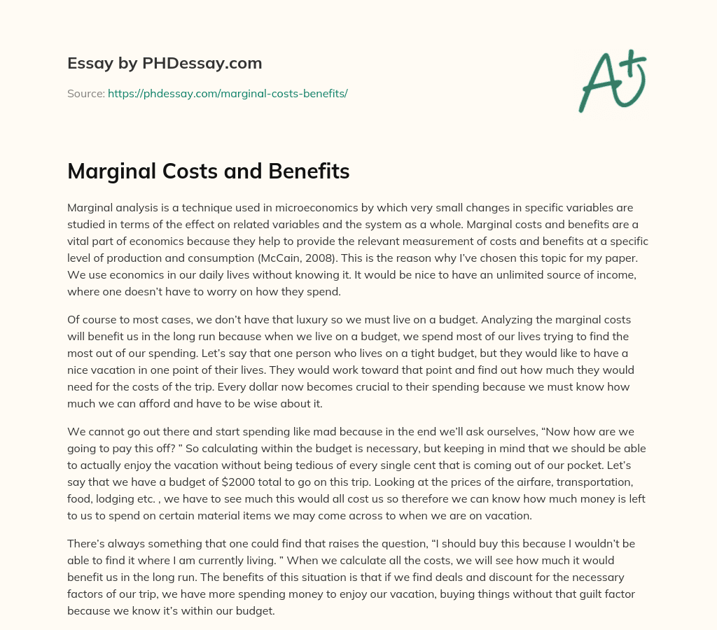 Marginal Costs and Benefits essay
