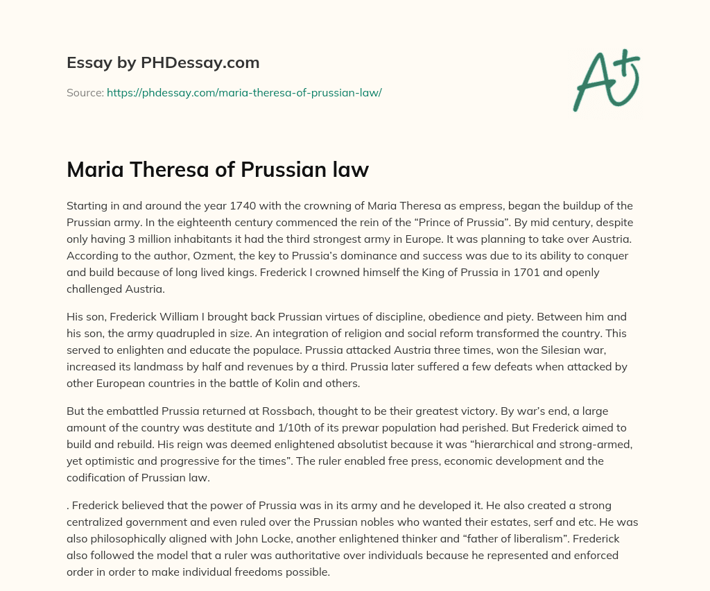 Maria Theresa of Prussian law essay