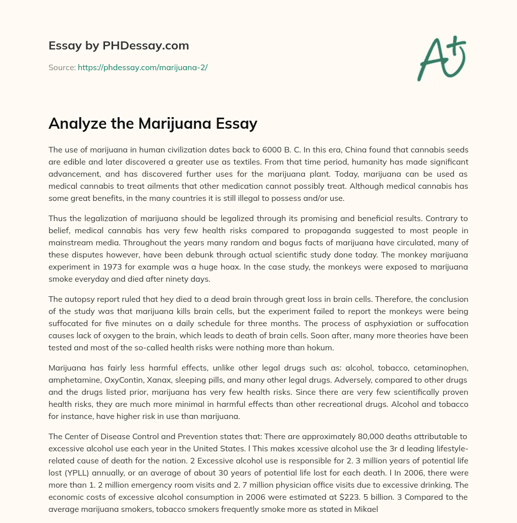 Marijuana as Medical Cannabis: Benefits and Legalization essay
