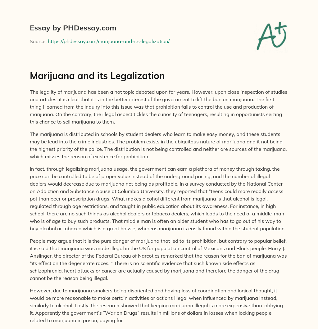 Marijuana and its Legalization essay