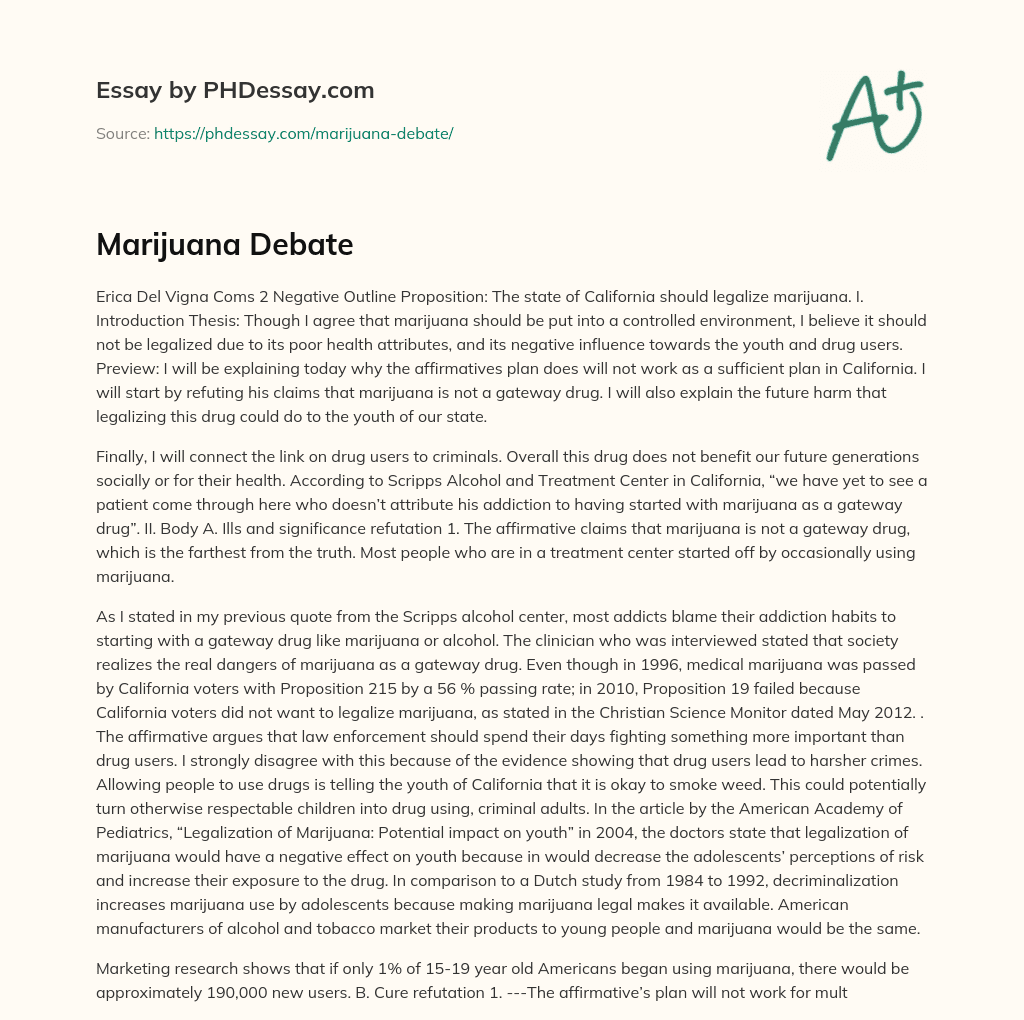 Marijuana Debate essay